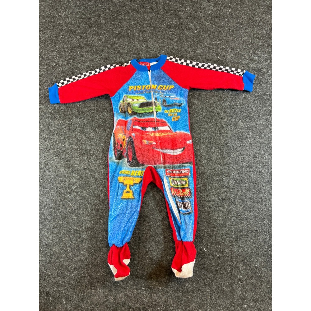 Disney Pixar Cars Lightning McQueen Fleece Footed Sleeper Piston Cup Red Blue 2T